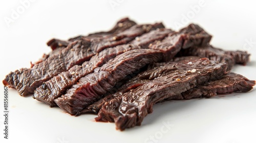 Close-up of skirt steak, freshly cut from the diaphragm muscle, highlighting its robust flavor and texture, ideal for fajitas, isolated background