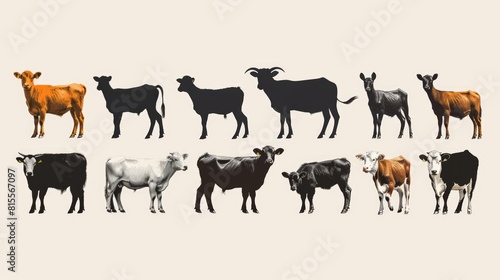 Vectors silhouettes of different animals. Generative AI