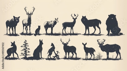 Vectors silhouettes of different animals. Generative AI
