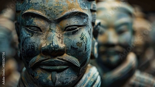 A close up of a terracotta warrior statue from the Qin dynasty