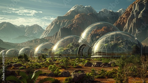 A colony of geodesic domes on a distant planet.