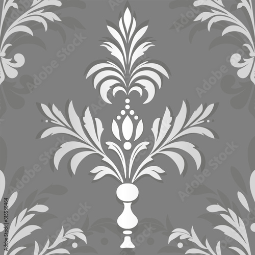 Silver and grey damask vector seamless pattern. Vintage, paisley elements. Traditional, Turkish motifs. Great for fabric and textile, wallpaper, packaging or any desired idea.