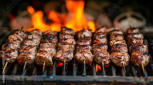 Juicy grilled steak skewers over flames