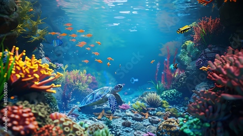 Image for 3d floor Underwater world Turtle corals : Generative AI