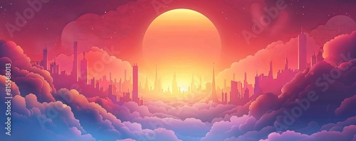 A futuristic utopia where gleaming towers pierce the clouds, their spires reaching towards the heavens in an eternal quest for progress. illustration