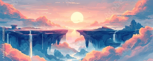 A surreal dreamscape where reality bends and twists, with floating islands and cascading waterfalls creating a fantastical landscape straight out of a dream. illustration.