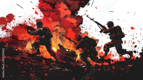 Fierce Urban Combat during the Battle of Stalingrad Illustrative Esports Style T Shirt Design with Soviet Soldiers Engaged in Intense Warfare Against