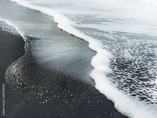 Vague délicate sur sable noir en gros plan