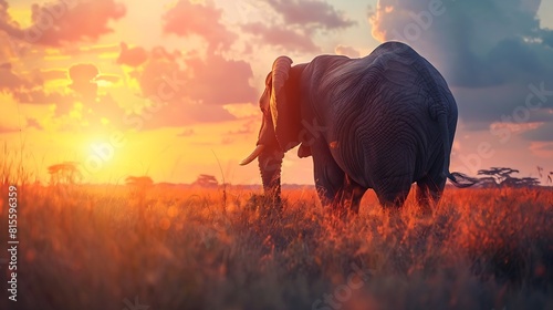 Elephant on sunset in National park of Kenya Africa : Generative AI