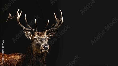 Red deer portrait on black background : Generative AI