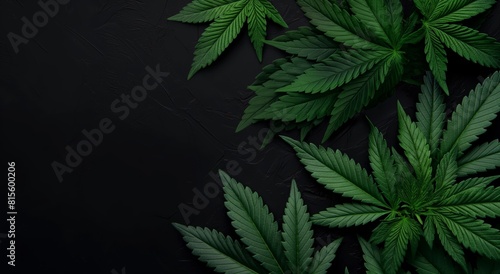 Cannabis Plant Leaves on Black Background