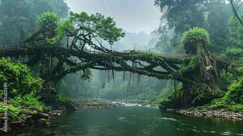 The photo shows a beautiful landscape with a river flowing through a lush green forest