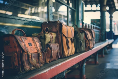 Travel Bags at Railway Station: Vintage Baggage near Railroad Track