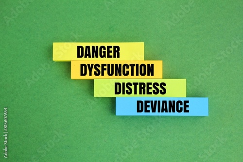 colored paper with four criteria in defining psychological disorders, namely deviance, distress, dysfunction, and danger