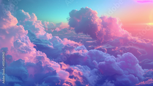 Beautiful background with pink and blue clouds, fantasy sky