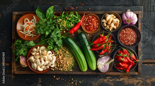 Collection of Thai Food Ingredients, Including Vegetables with Spicy Flavors