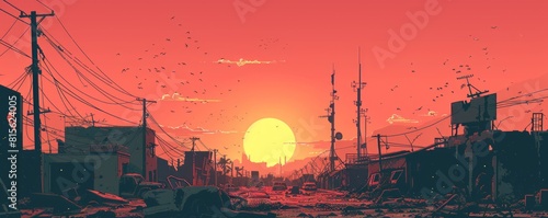 A post-apocalyptic wasteland, where survivors scavenge for resources among the ruins of civilization, eking out a meager existence in a world ravaged by catastrophe. illustration.