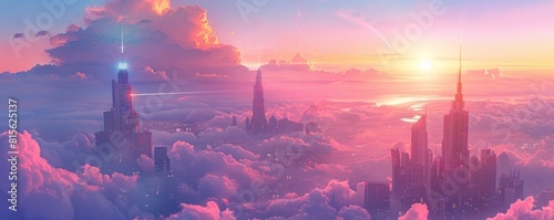 A futuristic utopia where gleaming towers pierce the clouds, their spires reaching towards the heavens in an eternal quest for progress. illustration.