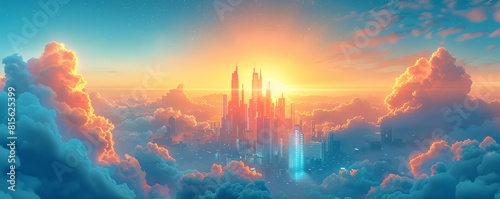A futuristic utopia where gleaming towers pierce the clouds, their spires reaching towards the heavens in an eternal quest for progress. illustration