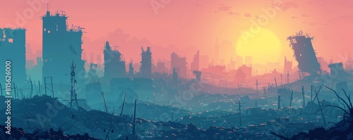 A post-apocalyptic wasteland where ruins of once-great civilizations lie buried beneath layers of ash and debris, a testament to the fragility of human existence. illustration.