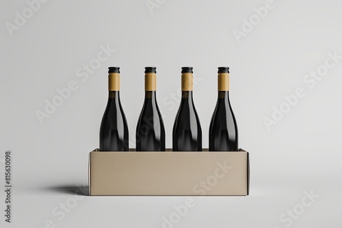 A front-facing view of a 6-bottle wine box with a minimalistic mockup