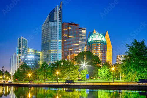 Pictiresque Skyline of the Hague City (Den Haag) in the Netherlands. Shot During Blue Hour Time.