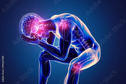 Anatomy of male brain pain with all joints pain in blue