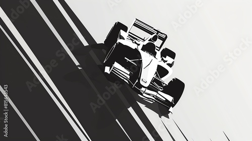 Race car flat design top view, motorsport theme, animation, black and white