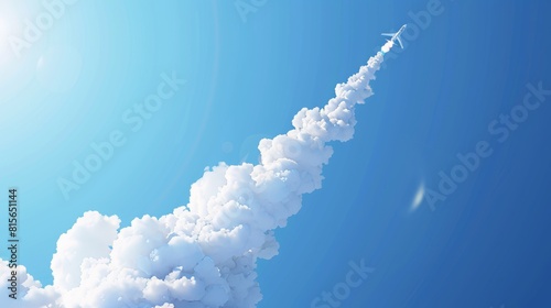 Vapor trail from an airliner or rocket in a blue sky. Realistic modern illustration of steam curving upward as a plane takes off.