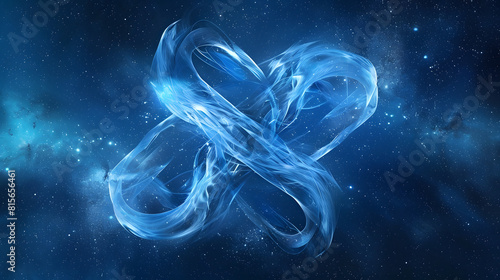 Three intertwined ribbons of light dancing in a starry night, representing the Holy Trinity's eternal connection. 