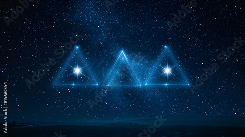 Three shimmering stars forming a perfect triangle in the night sky, symbolizing the eternal unity of the Trinity. 
