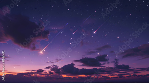 Three shooting stars streaking across a twilight sky, representing the Trinity's enduring light. 