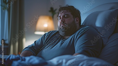 A lone man in bed wondering in the dark, representing obesity, nighttime thoughts, and potential impediments to a healthy lifestyle