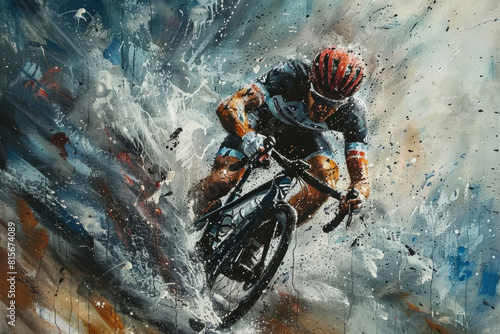 Professional road bicycle racer in painting style