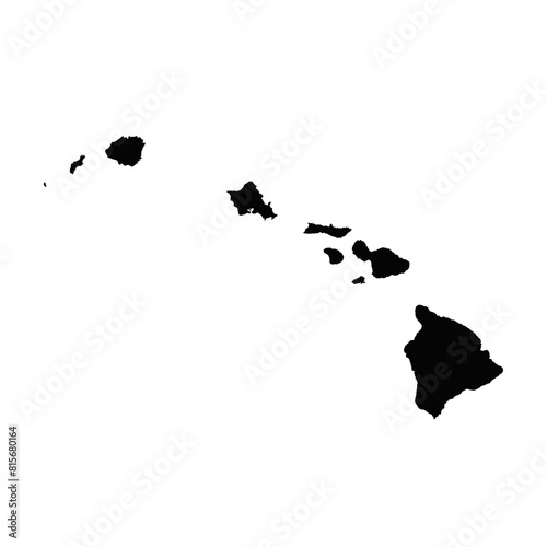 Hand drawn black map of Hawaii. USA state, island, silhouette, geography. Vector isolated on white background 