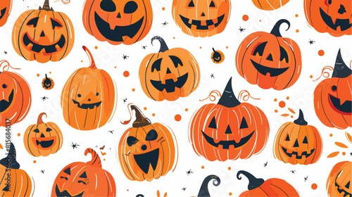 Vector seamless backgroundd with cute pumpkins for hal