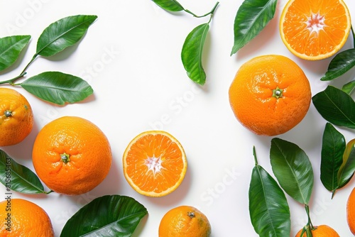 Oranges On White Background. Ripe Citrous Fruit Displayed in a Creative Food Poster