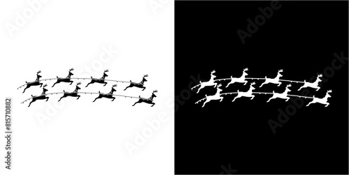 illustration of santa clause riding his sleigh pulled by reindeers. Vector Christmas element deer