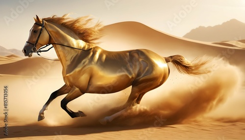 Illustrate a golden horse racing across a desert l upscaled_3