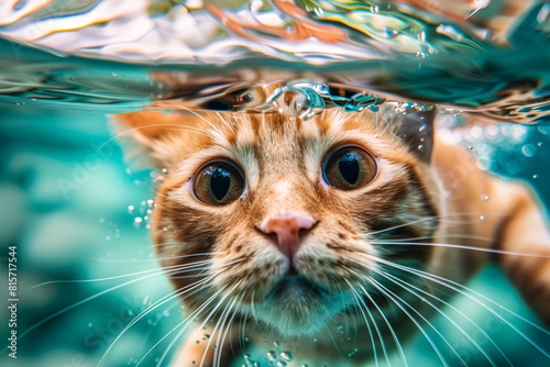 A cat swimming in water