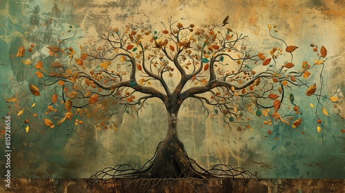 A Beautifully Illustrated Tree With Visible Root And Vibrant Yellow Leaves Showcasing Harmony And Strength