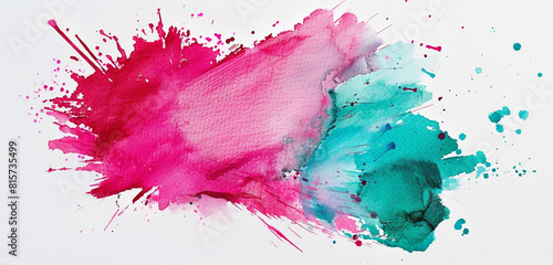 Bold hot pink and vibrant teal brushstrokes.