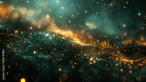Gold Bokeh on Emerald Green Background