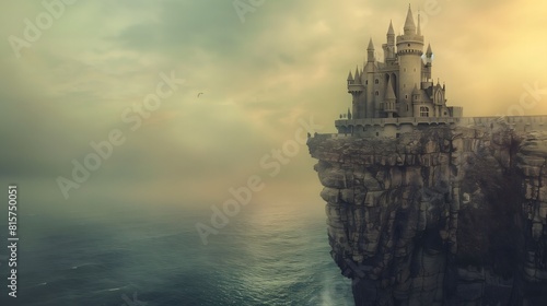 A fantasy castle perched on potassium chloride cliffs, overlooking a sparkling sea