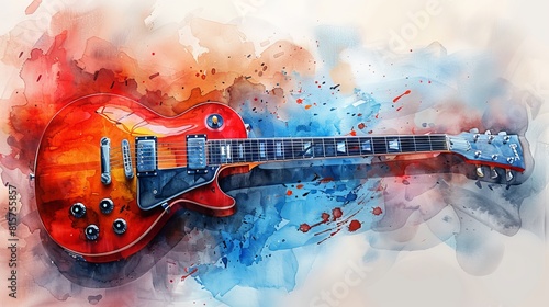 Watercolor drawing of a guitar.