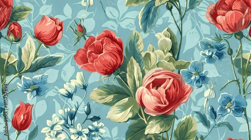 An elegant vintage pattern featuring roses tulips and forget me nots in a shabby chic style This classic chintz floral design is seamlessly repeated for use in both web and print applicatio