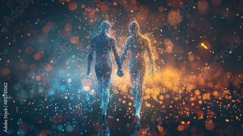 couple walking through a field of stars, holding hands