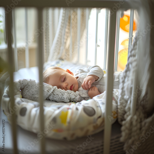 Bebé recién nacido durmiendo en su cuna cama