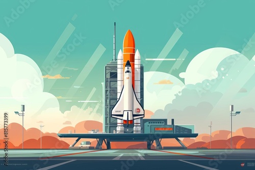 The illustration shows a space shuttle ready to launch into space.