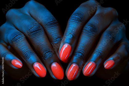 A woman with orange nails.